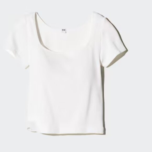 Uniqlo White Ribbed Square Neck Cropped Bra Top (Medium) - Picture 1 of 3